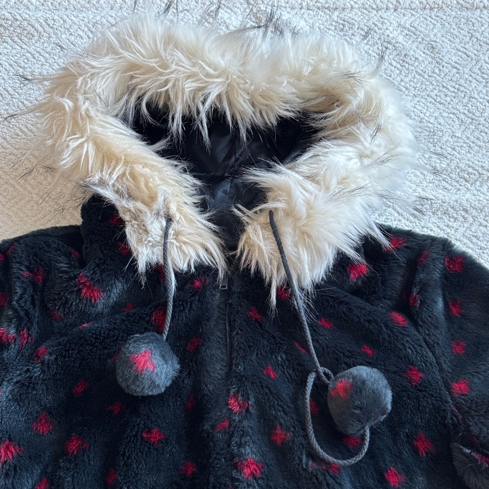 Black Mountain Cozy Black and Red Faux Fur Hooded Puffer Jacket Sz S - Picture 3 of 11